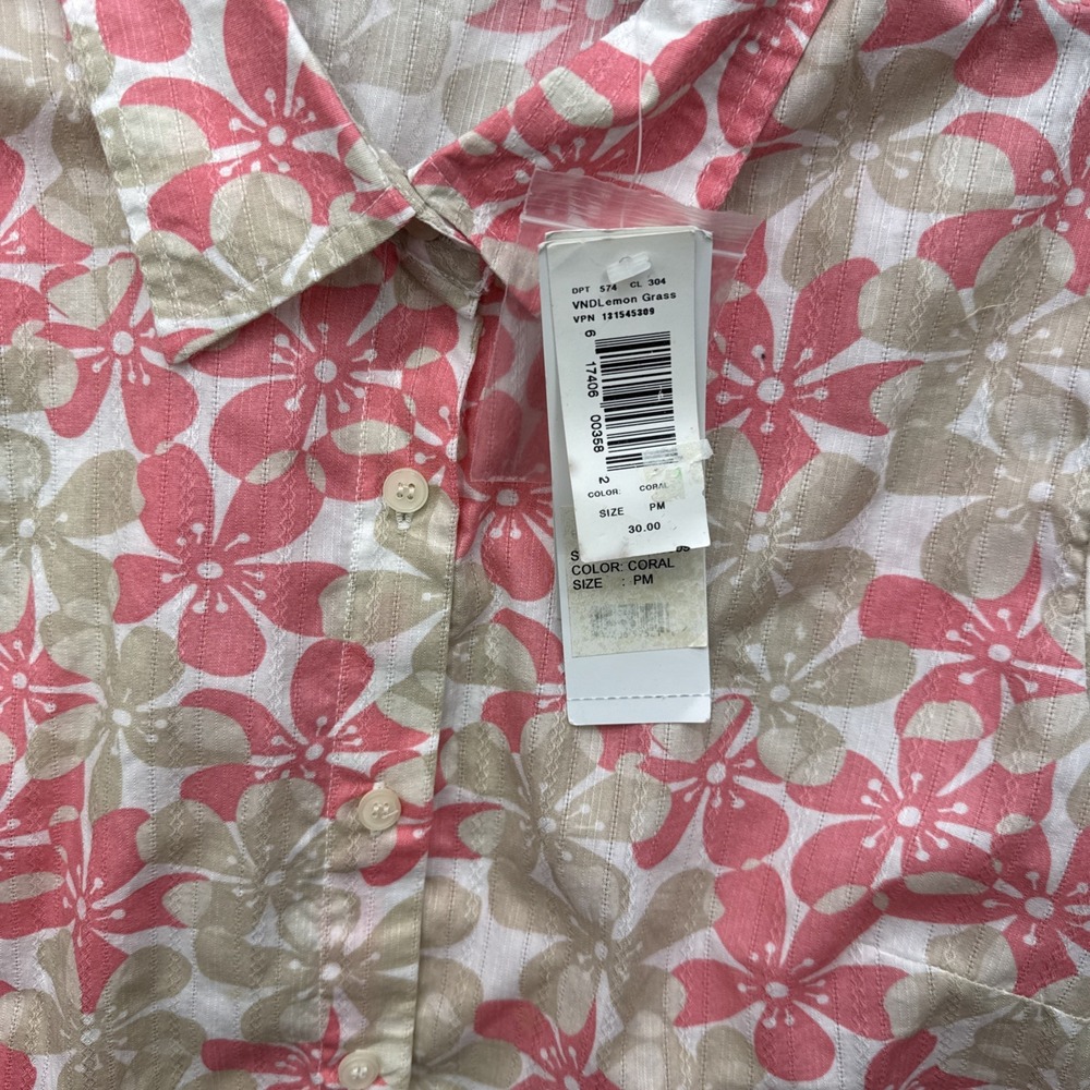 Lemon Grass Studio Pink Hawaiian Short Sleeve Button Down Shirt Petite M NWT - Picture 3 of 5